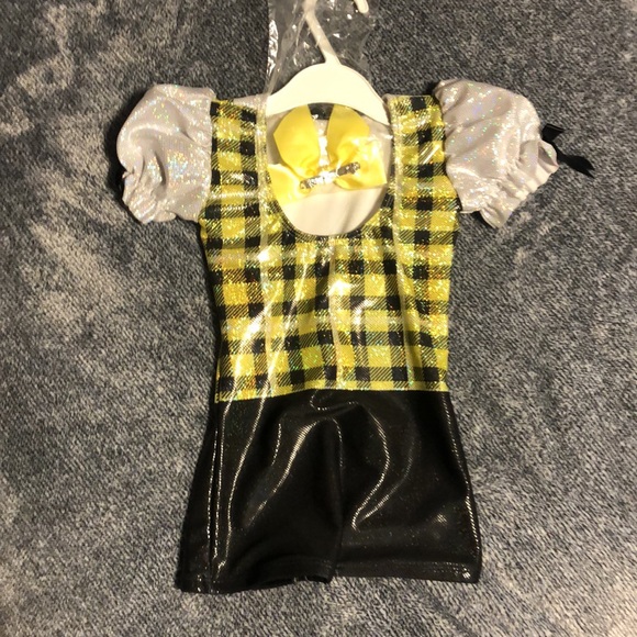 Kids dance leotard yellow plaid black shorts. - Picture 2 of 4